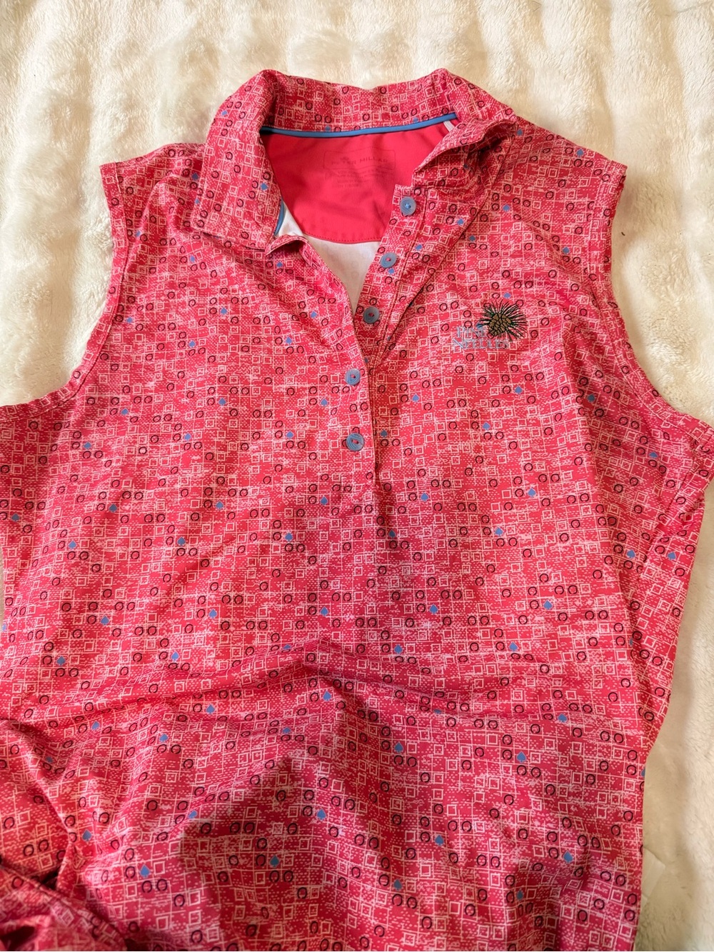 Peter Millar Golf Sleeveless Pink Patterned Polo Top